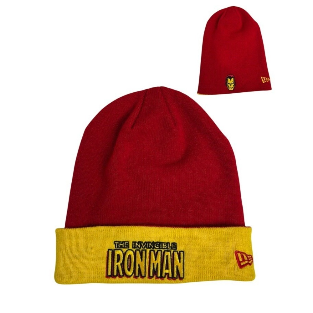 New Era Marvel Iron Man Reversible Beanie Hat Red Yellow Invincible 2012 Embroid